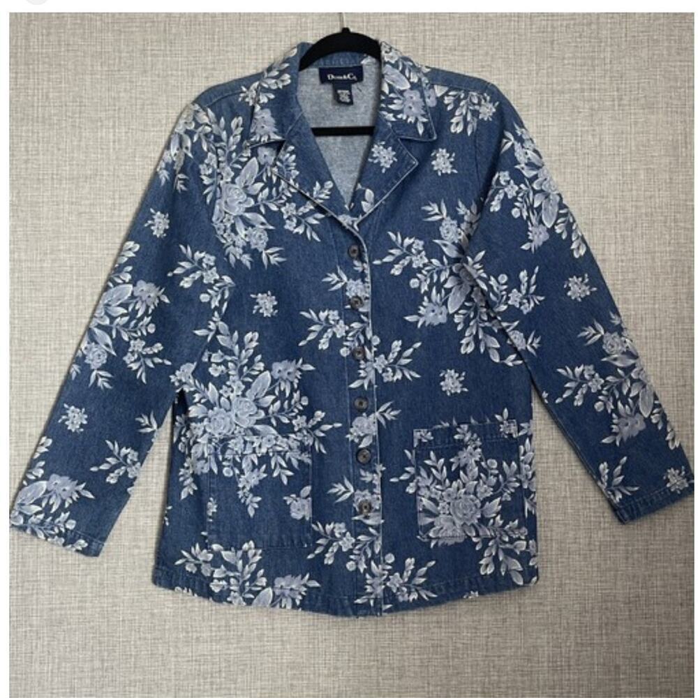 Womens Denim Chore Coat Jacket Blue Jean Floral‎ Cottagecore Country Western 3X